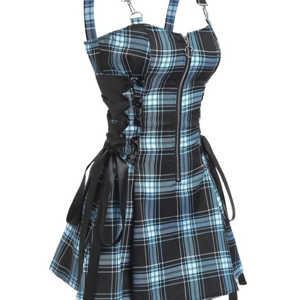 Blue Plaid Mini Dress
